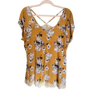 Floral Cross-Back Shirt with Lace Trim